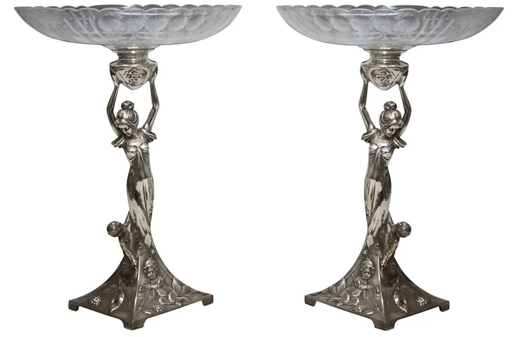 centre de table wmfd ancien en forme de figure féminine avec détails