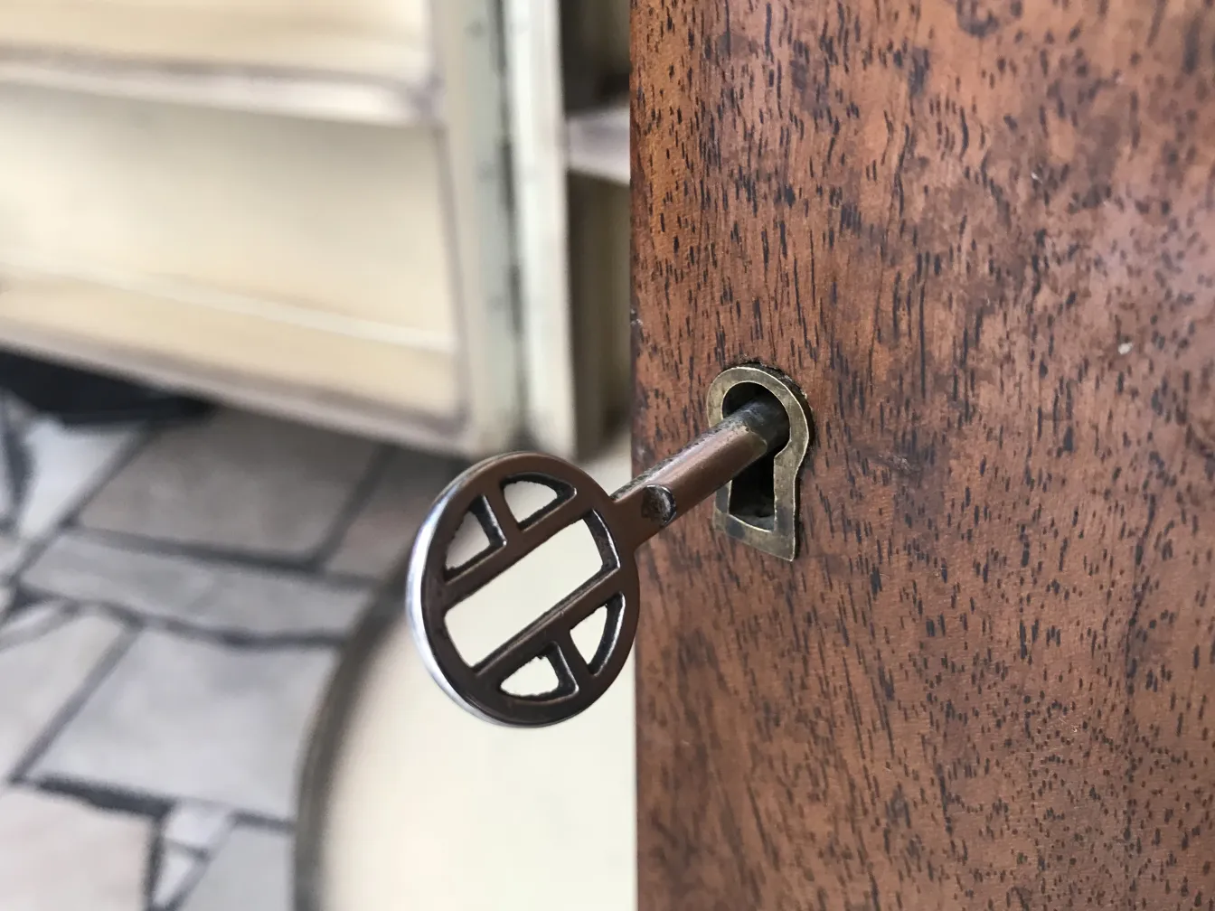 Antique key in a wooden bar cabinet
