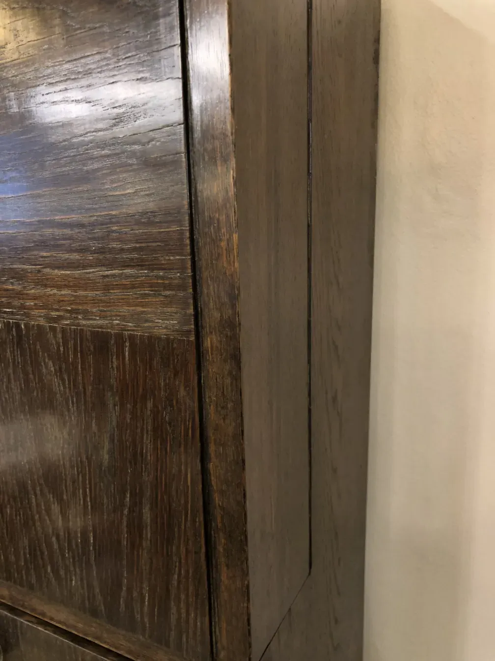 Top view of an antique bar cabinet made of dark wood