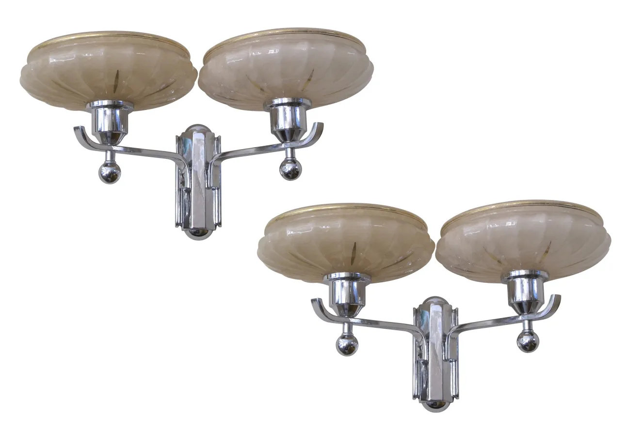 pair of antique sconces with bowl-shaped shades