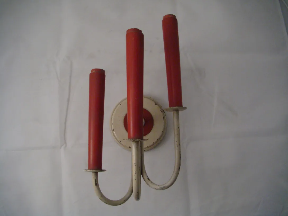 Antiguo par de apliques con velas rojas Jean Royère