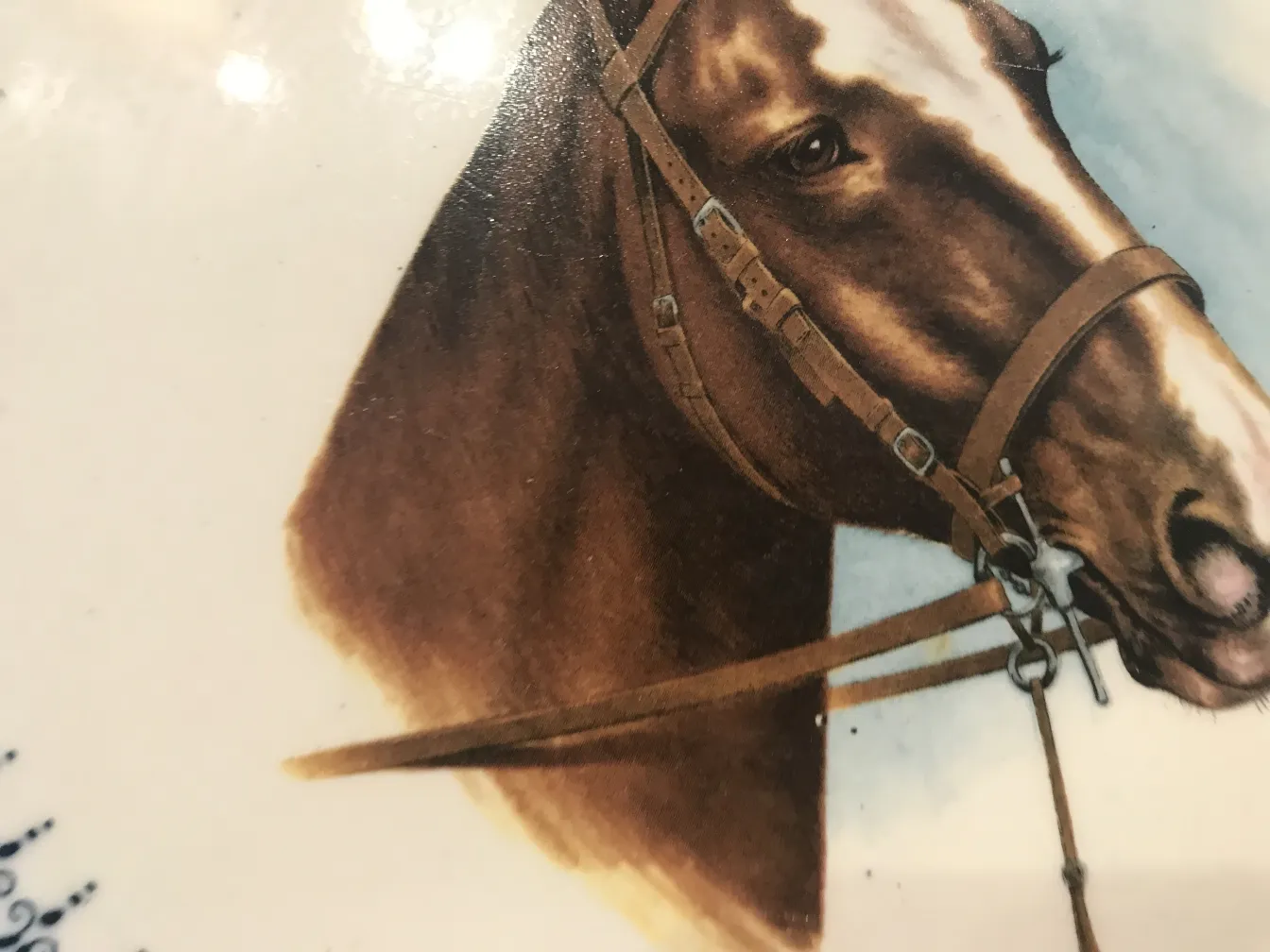 Ceramica antica con immagine di cavallo, dettagli marroni