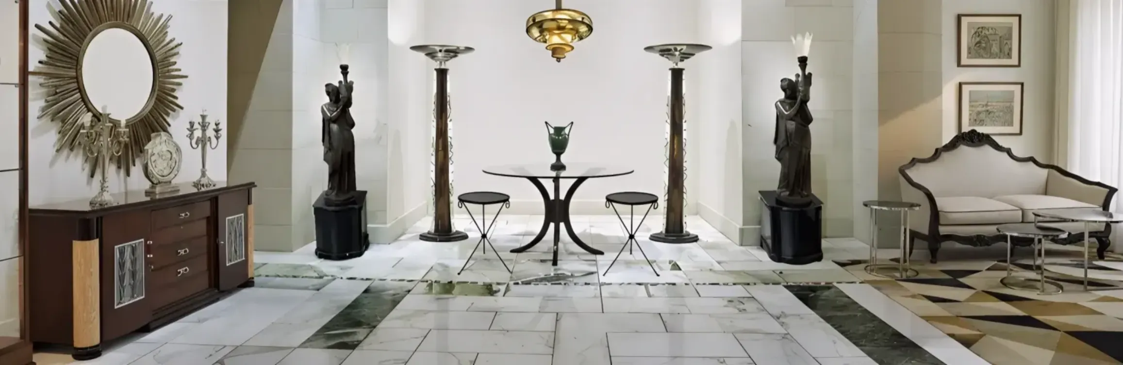 aparador moderno con acabados elegantemente decorativos en un ambiente clásico