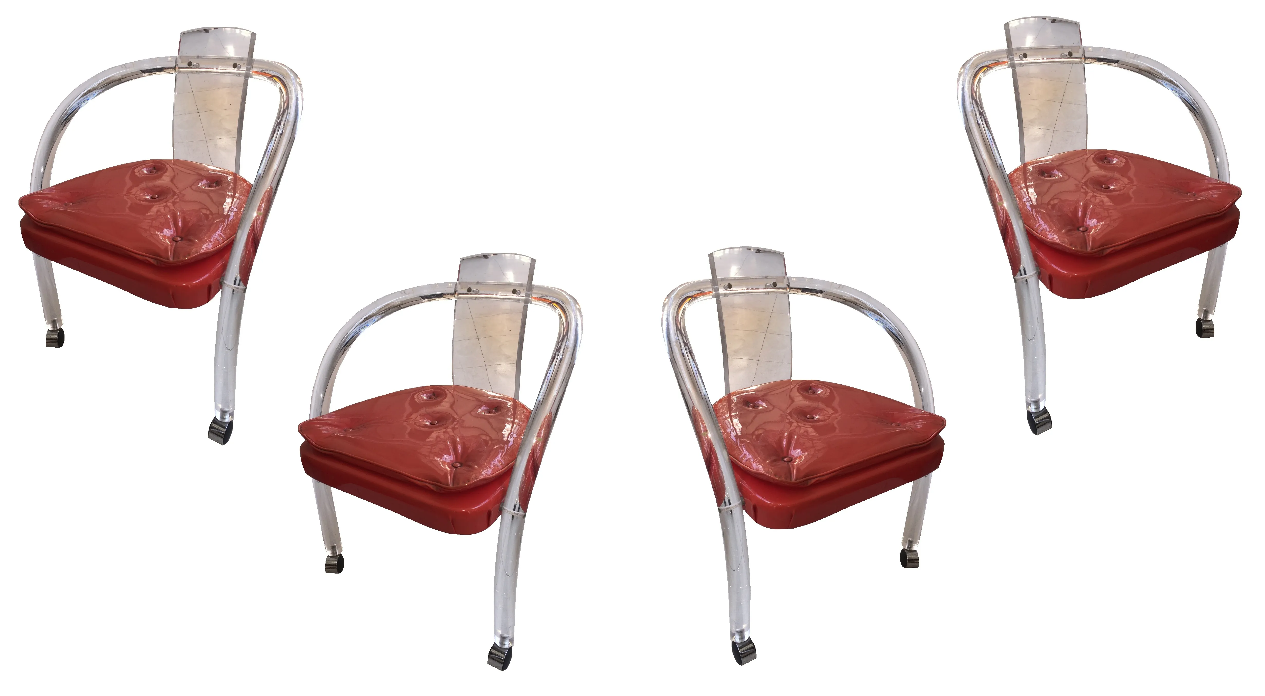 Ensemble de 4 fauteuils anciens avec coussins rouges