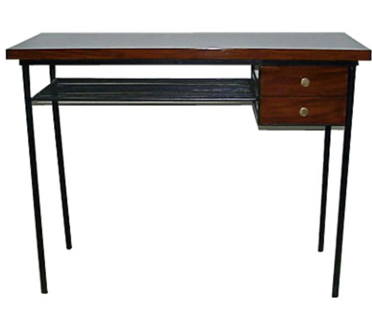 antica console con struttura nera e due cassetti