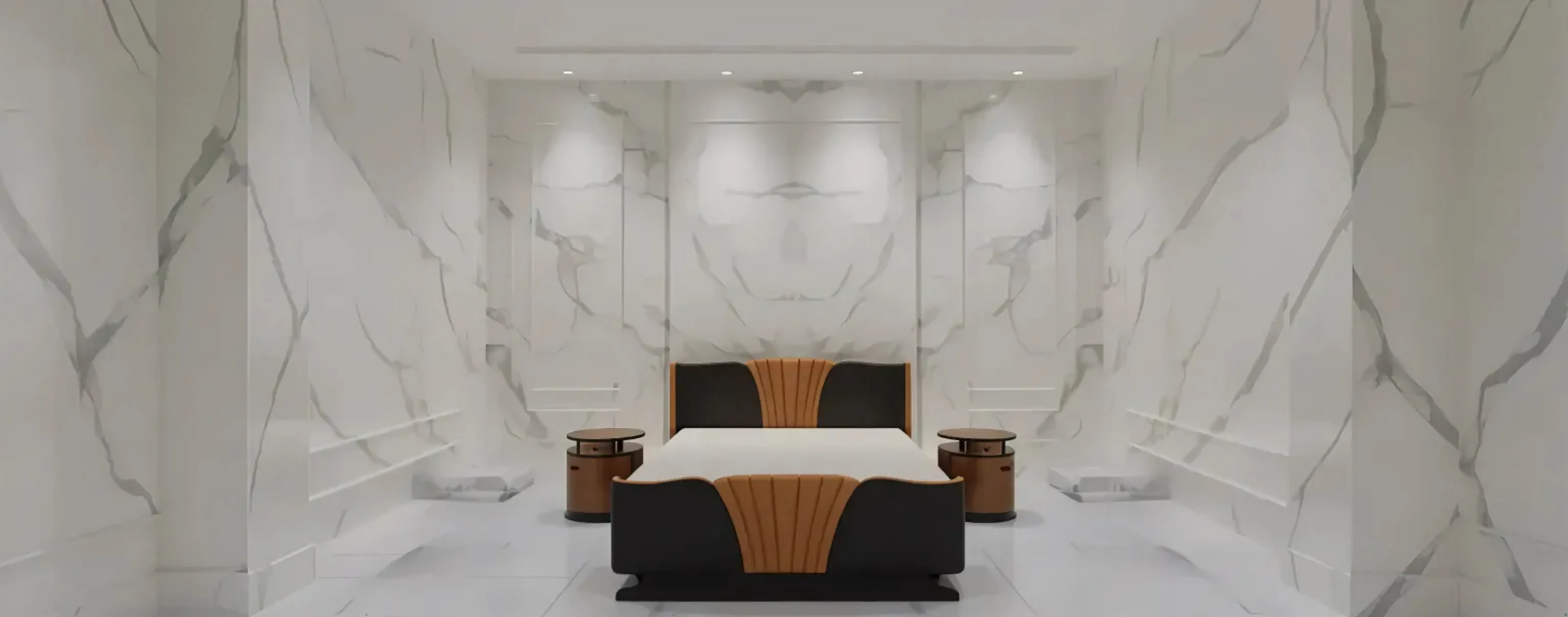 comodini moderni accanto a un letto elegante in una stanza luminosa