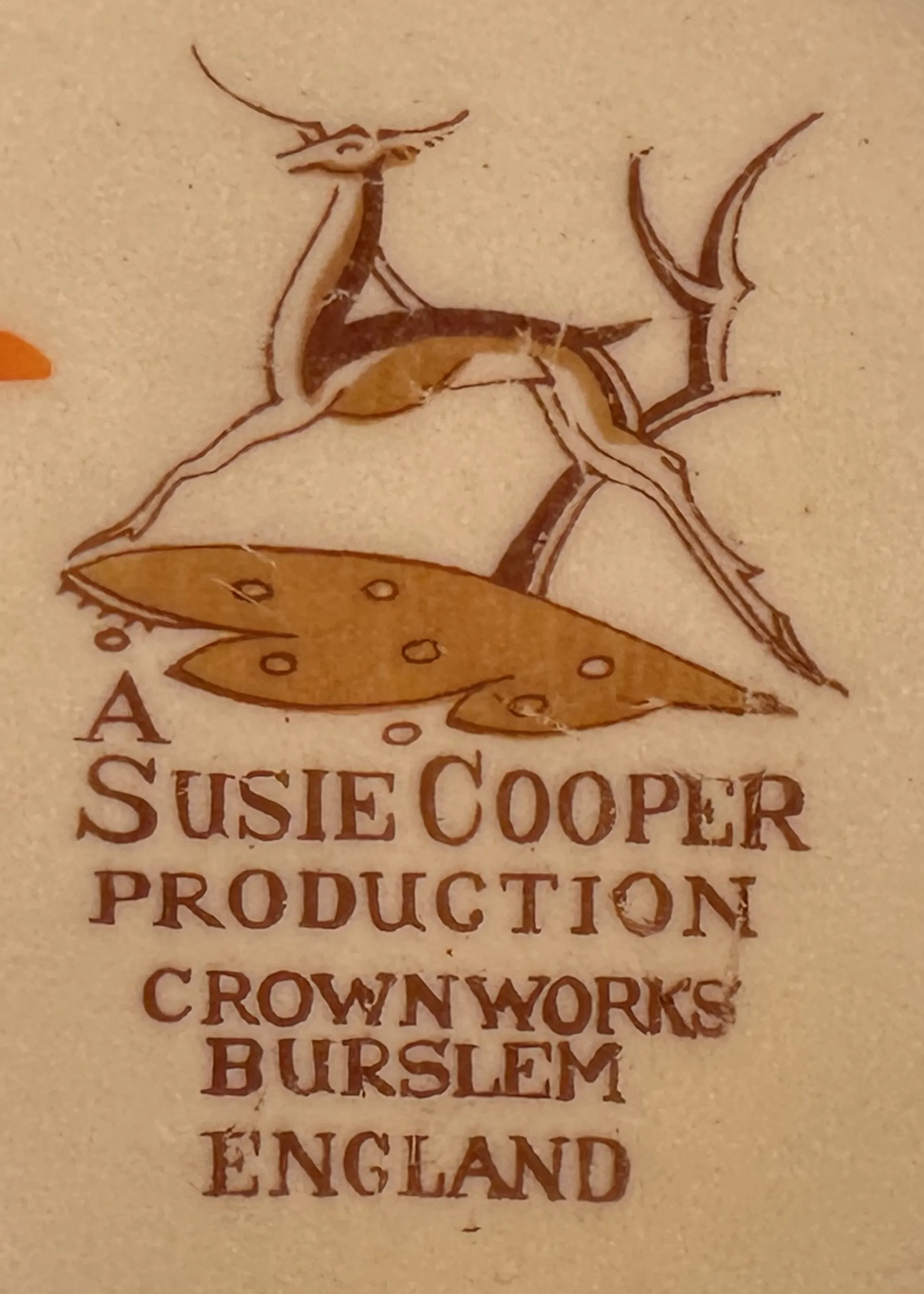 Антикварная печать Susie Cooper с изображением оленя и овальной формой